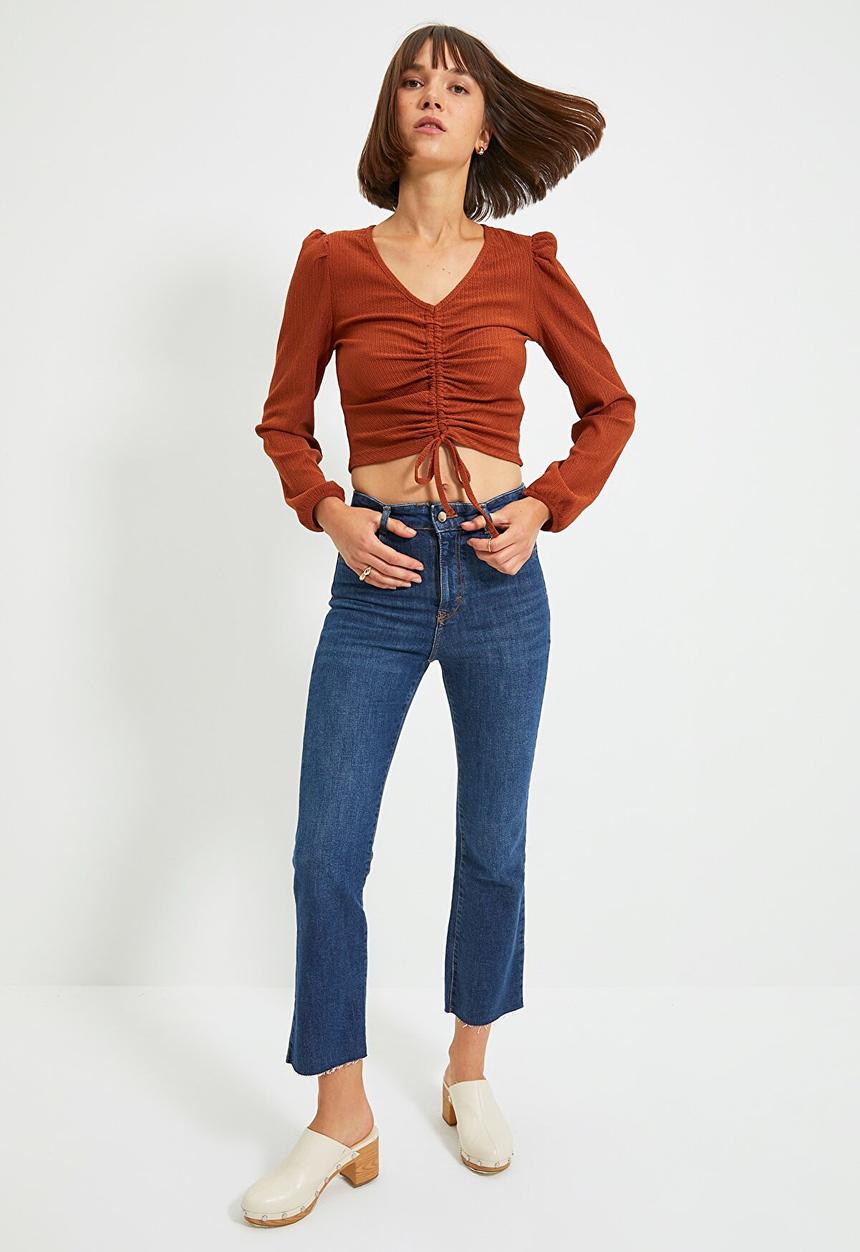 Trendyol - Watermelon sleeve crepe top - brick