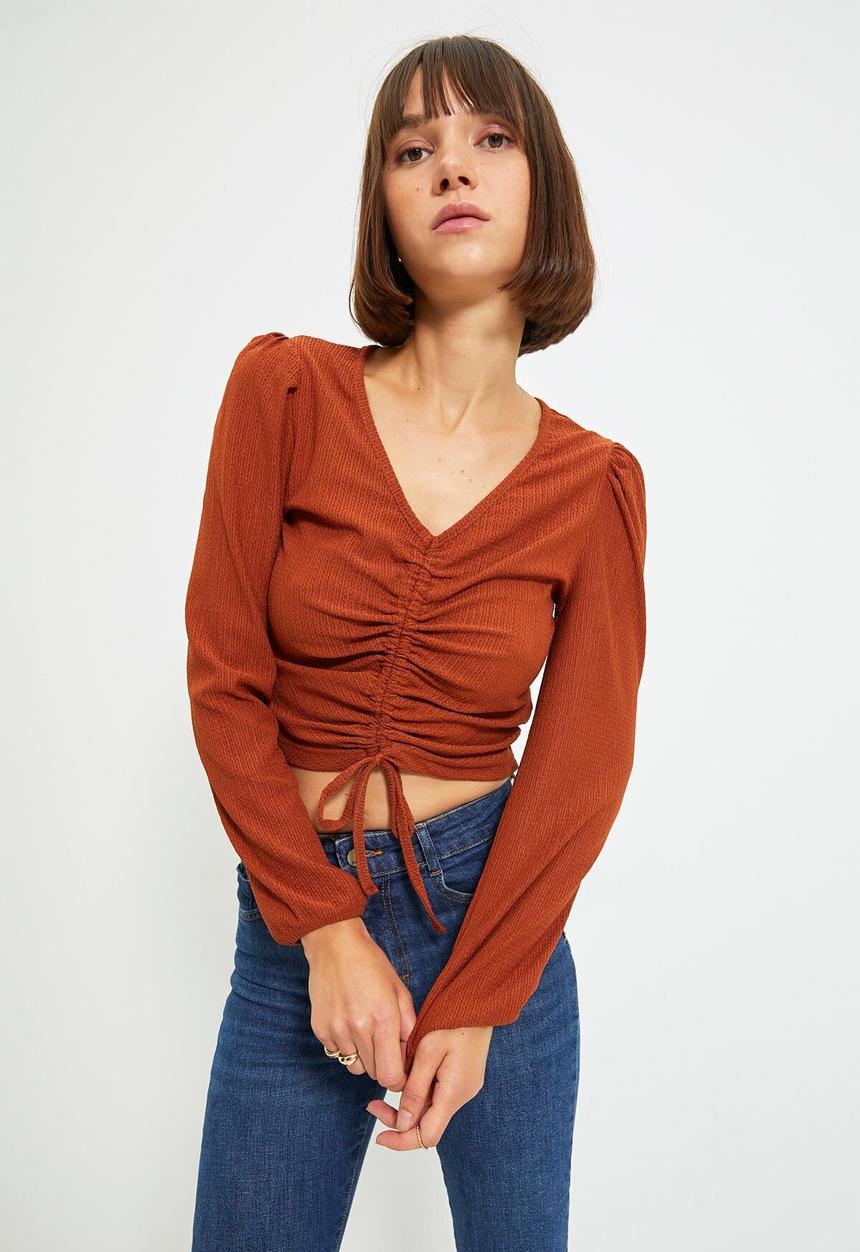 Trendyol - Watermelon sleeve crepe top - brick