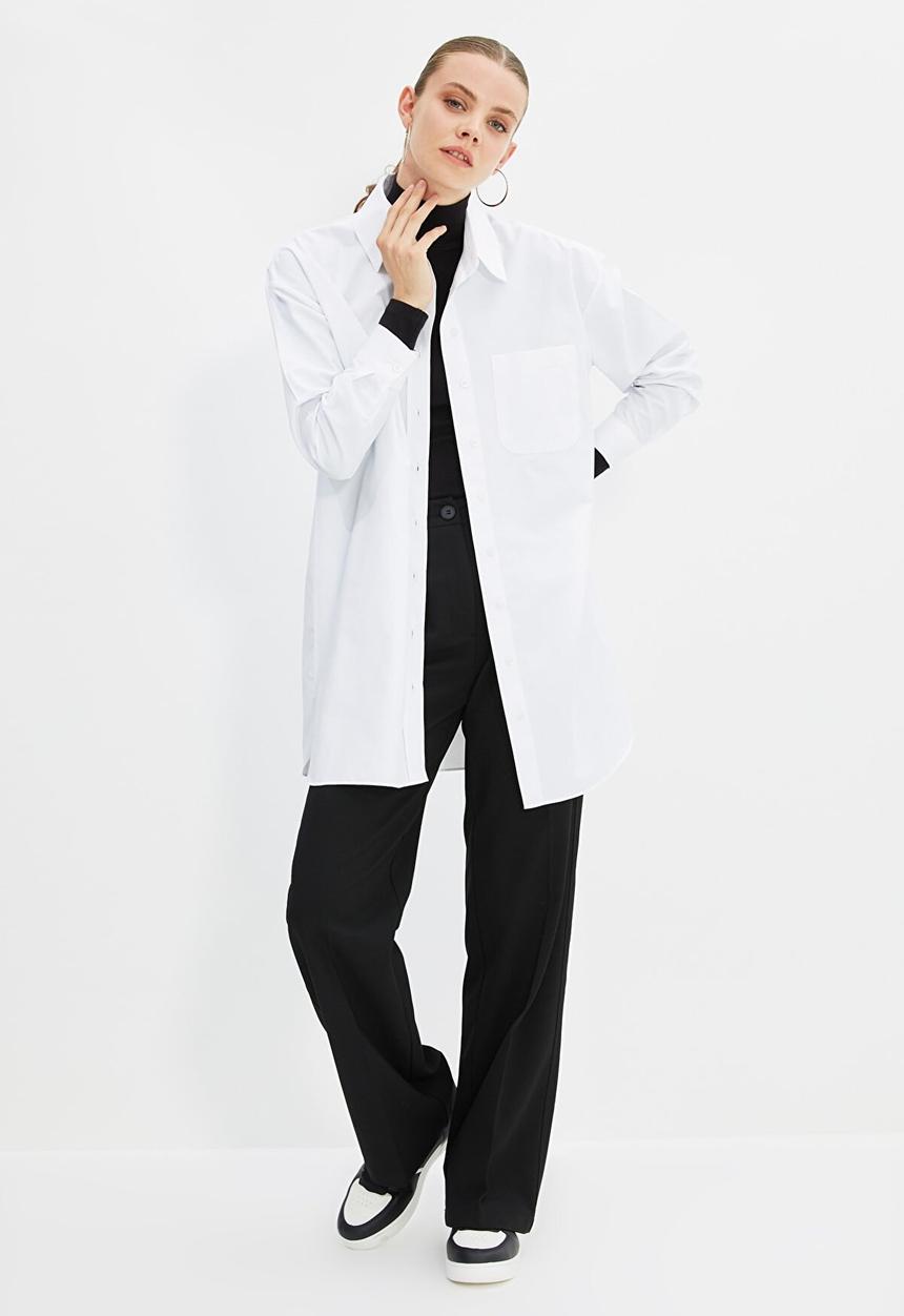 Trendyol - Longer length pocket  shirt - white