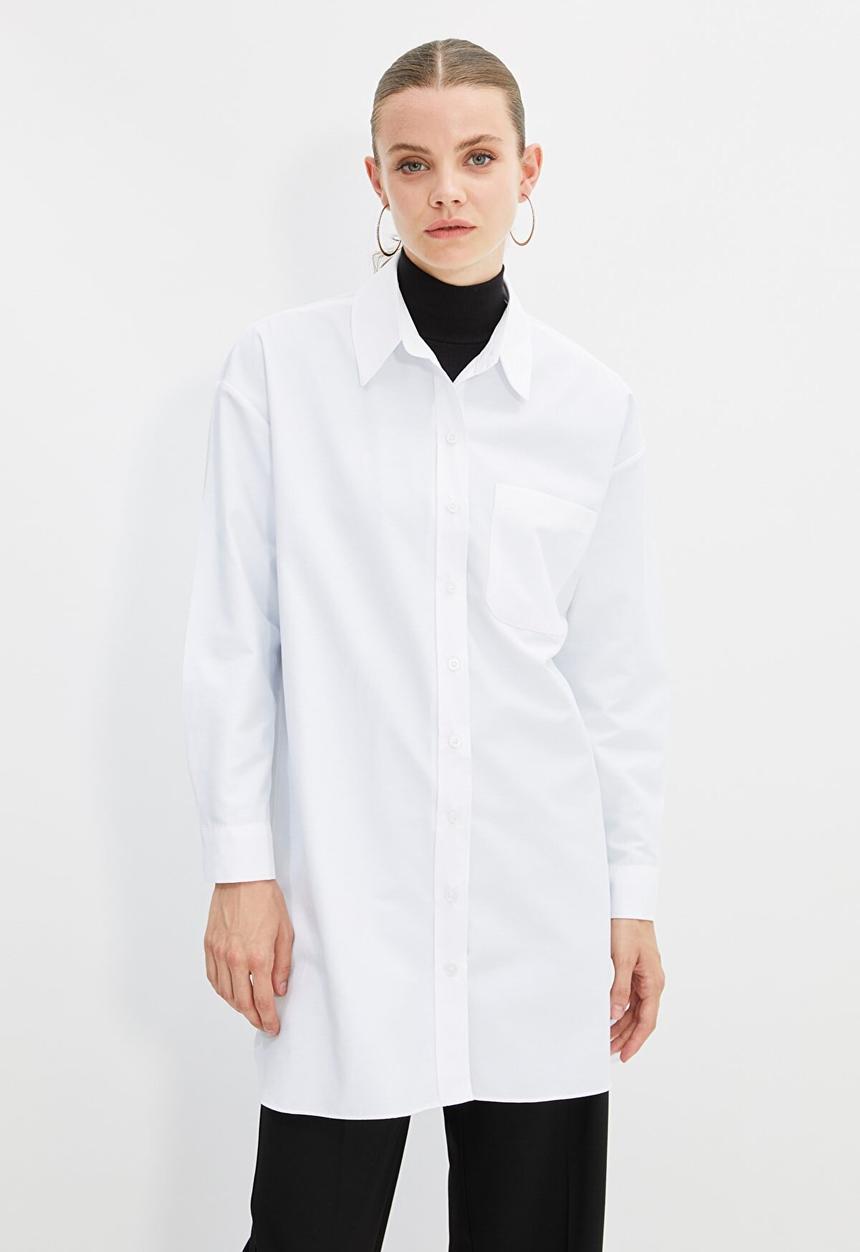Trendyol - Longer length pocket  shirt - white