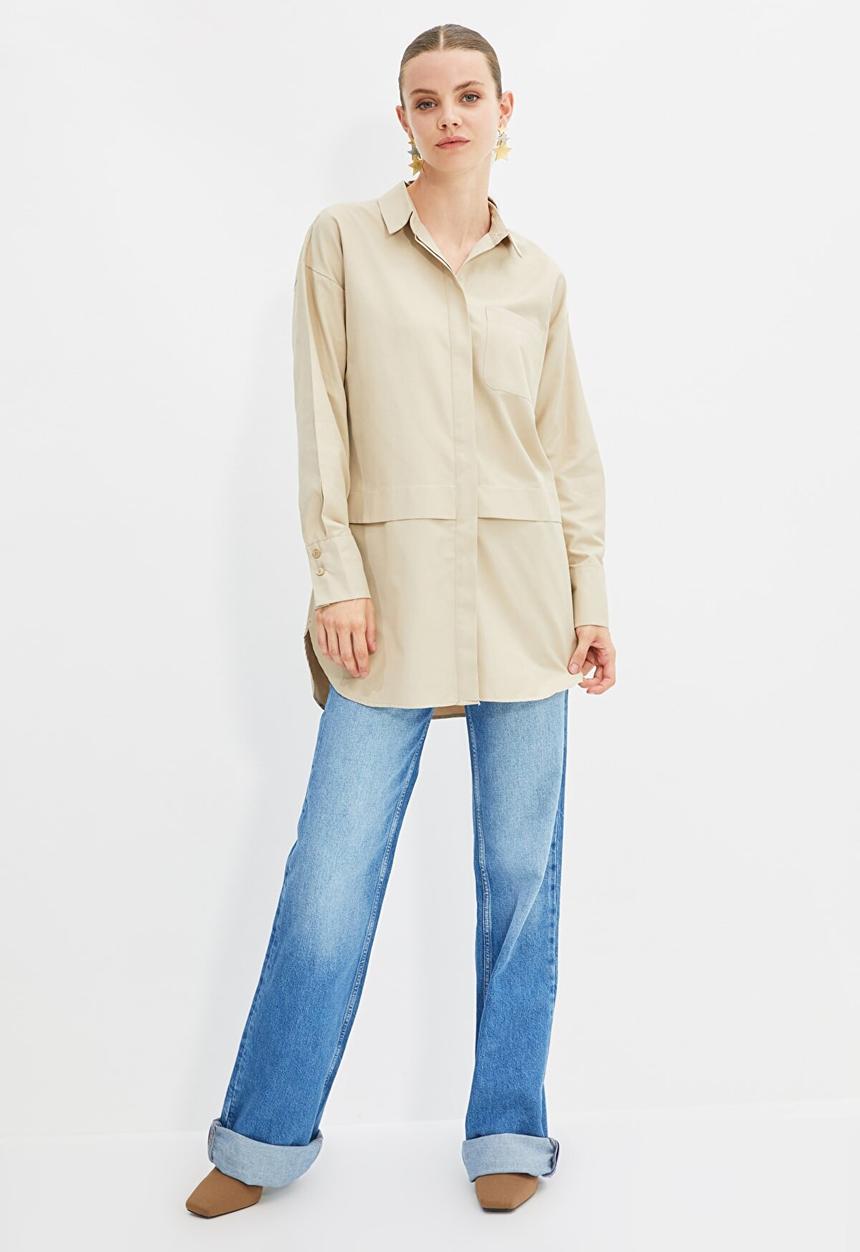 Trendyol - Longer length hem detail  shirt - beige