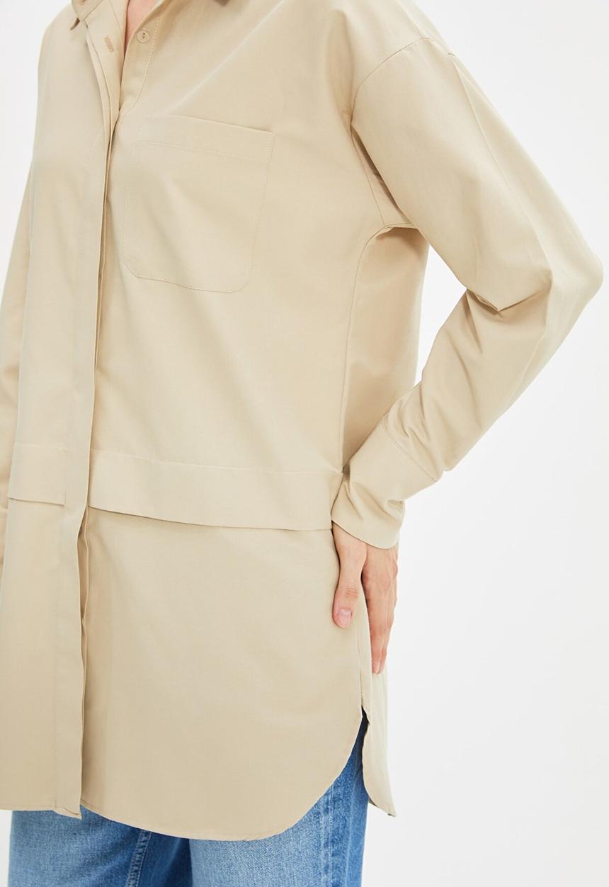 Trendyol - Longer length hem detail  shirt - beige