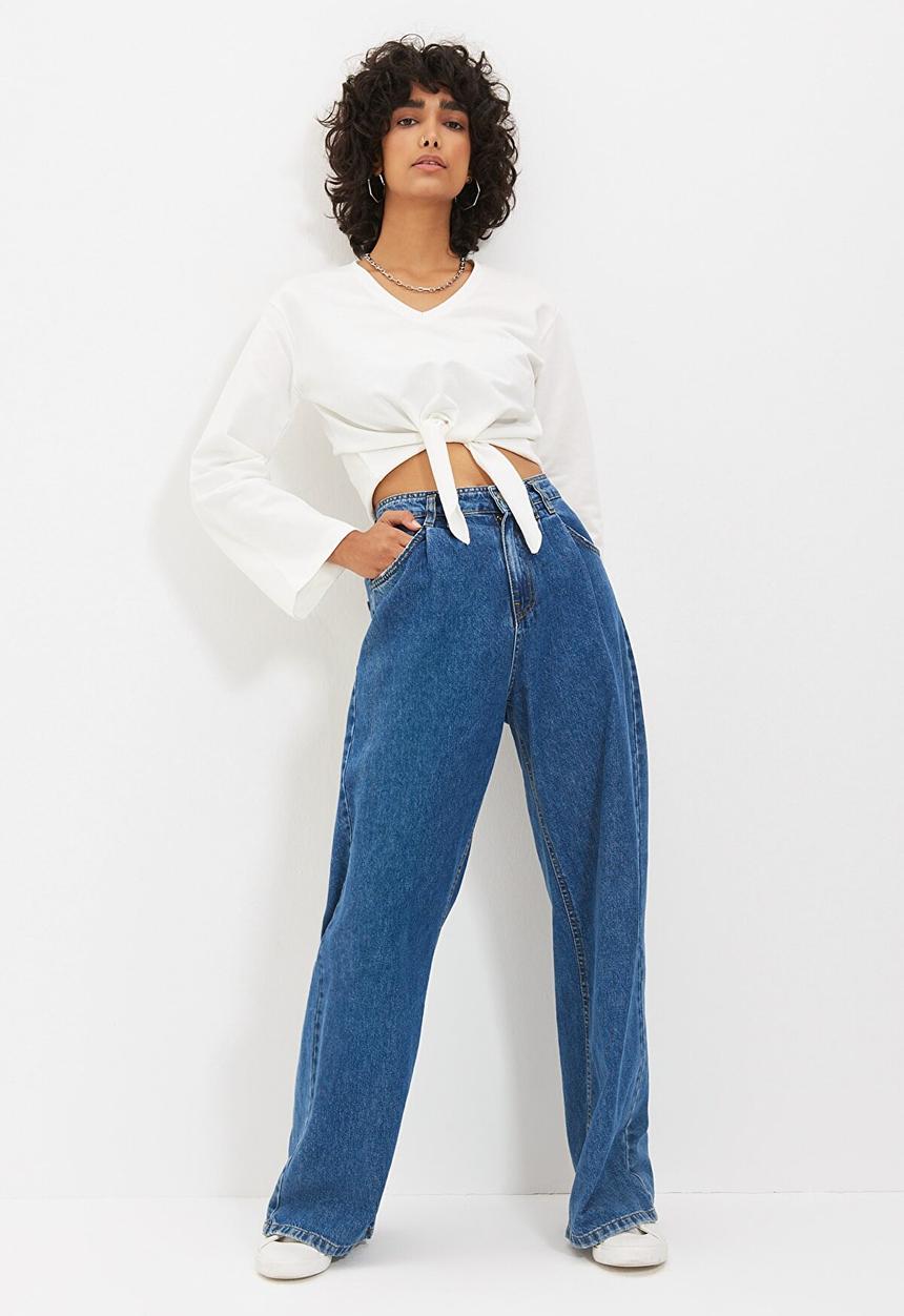 Trendyol - Tie detailed crop knit thin top - ecru