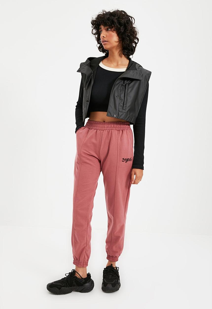 Trendyol - Embroidered loose jogger sweat pants - rose