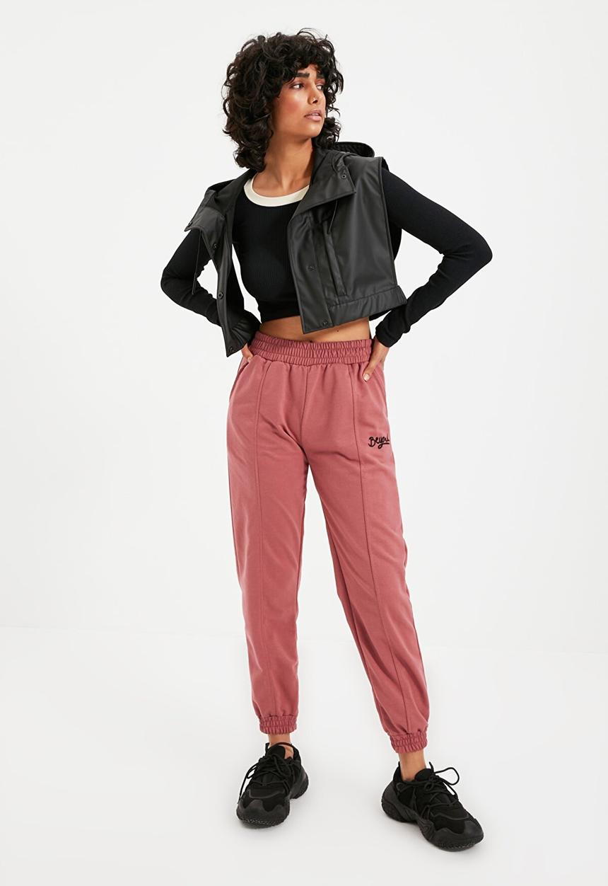 Trendyol - Embroidered loose jogger sweat pants - rose