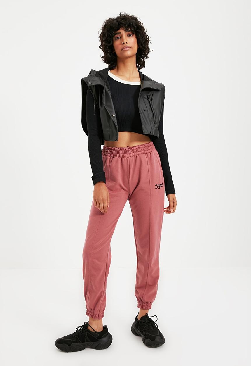Trendyol - Embroidered loose jogger sweat pants - rose