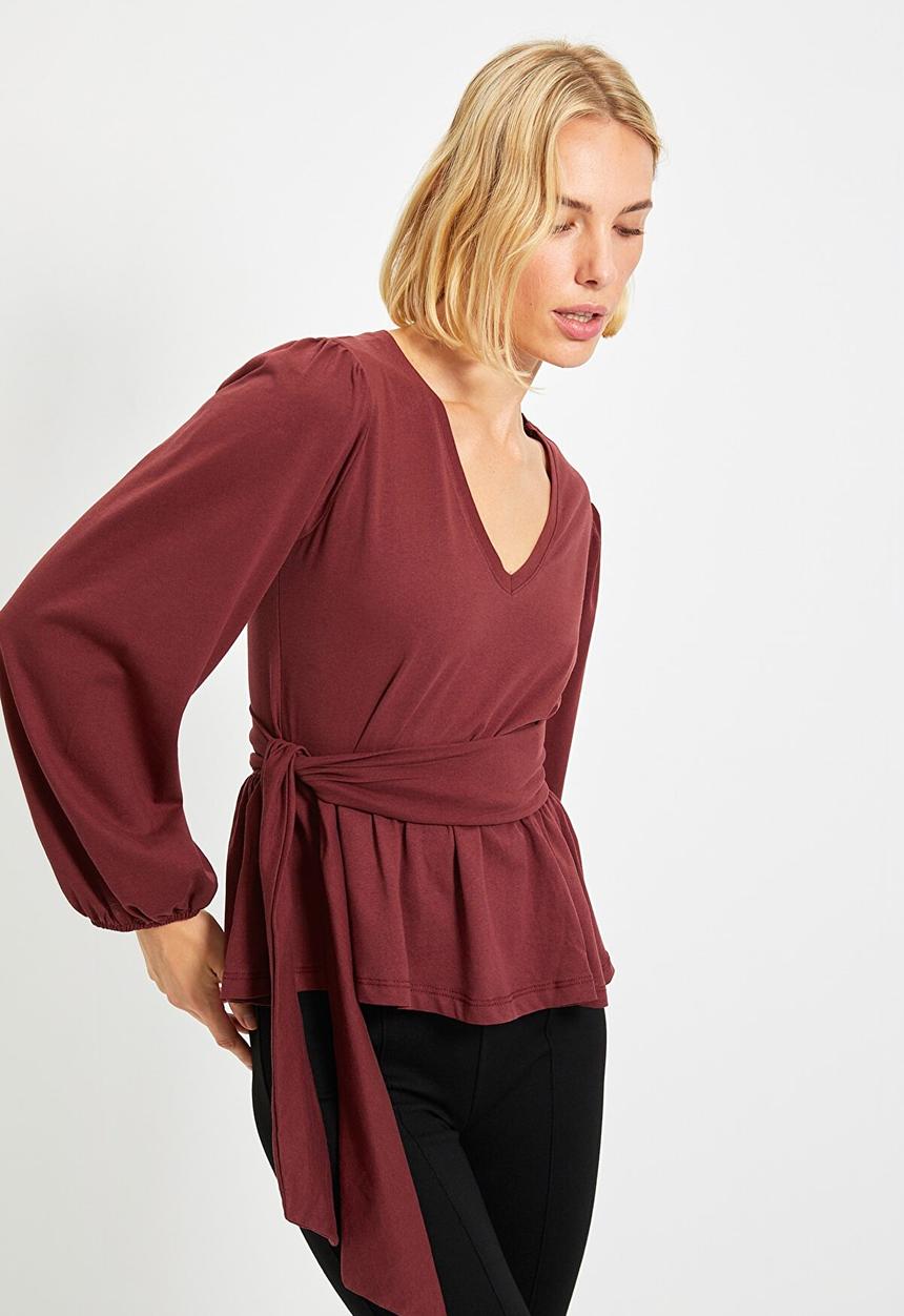 Trendyol - Tie detailed blouse - brown