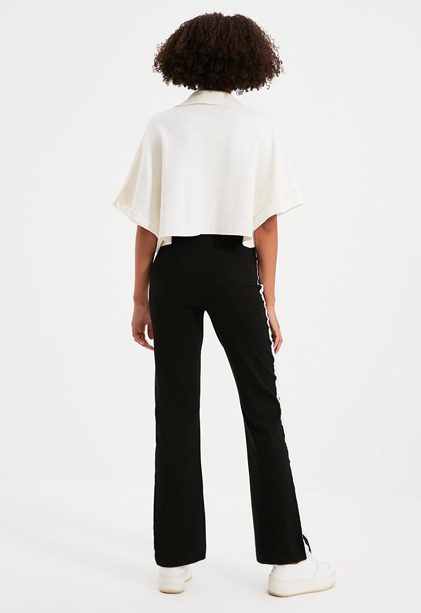 Trendyol - Striped straight knitted slim sweatpants - black