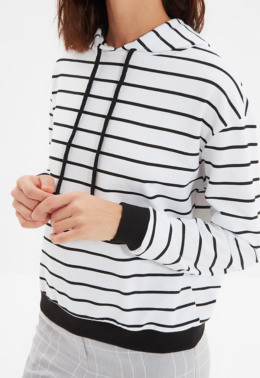 Trendyol - Striped basic thin sweatshirt - white