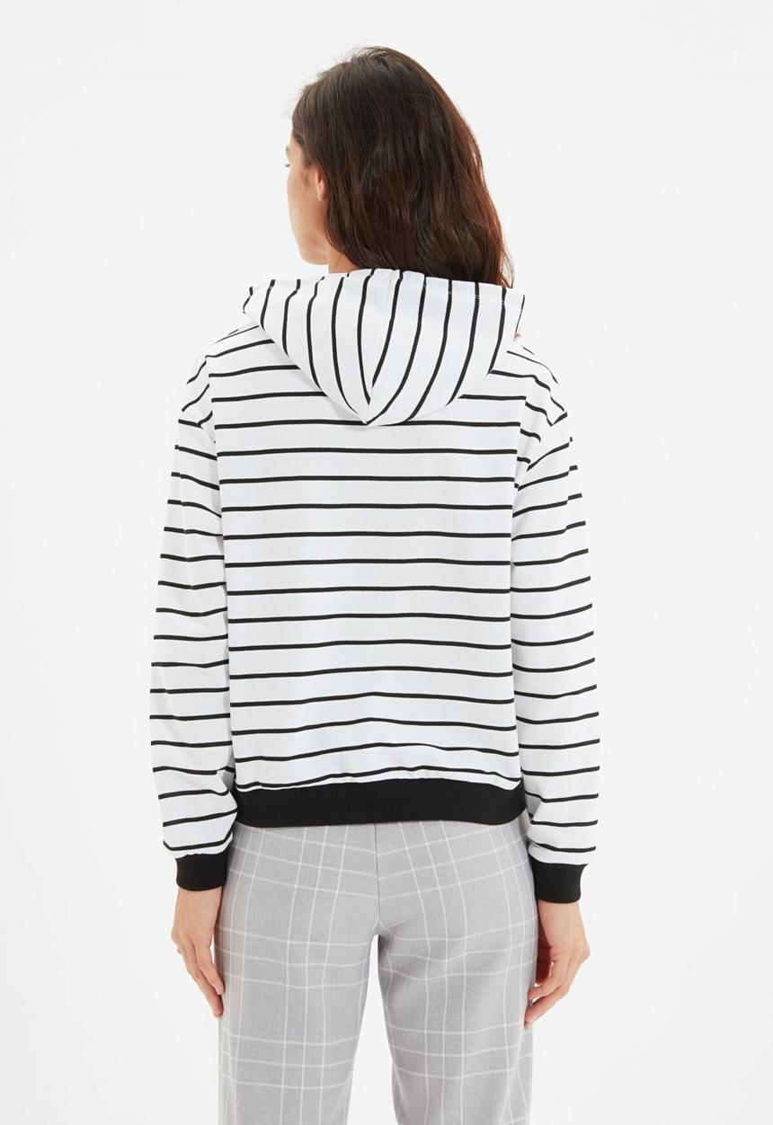 Trendyol - Striped basic thin sweatshirt - white