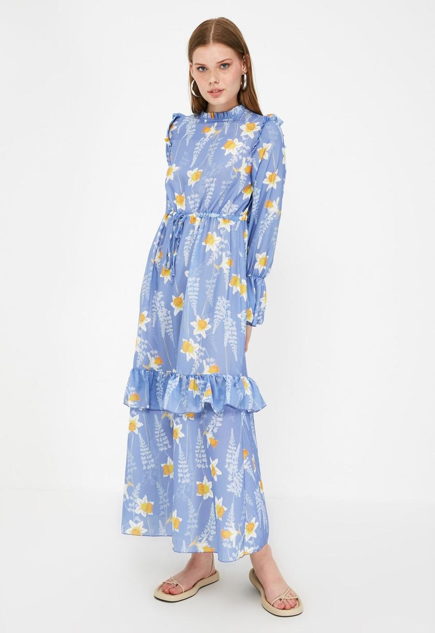 Trendyol - Stand up collar dress - blue