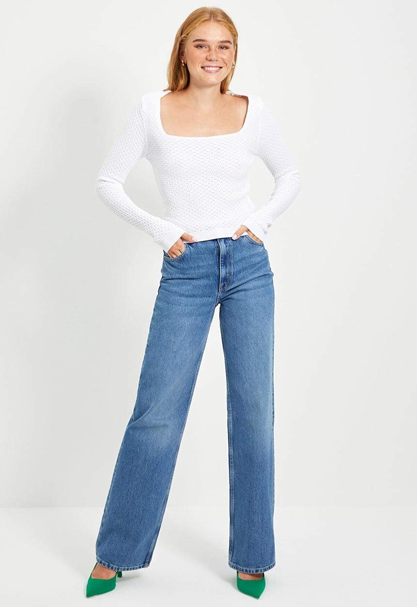 Trendyol - Square collar knit sweater - ecru