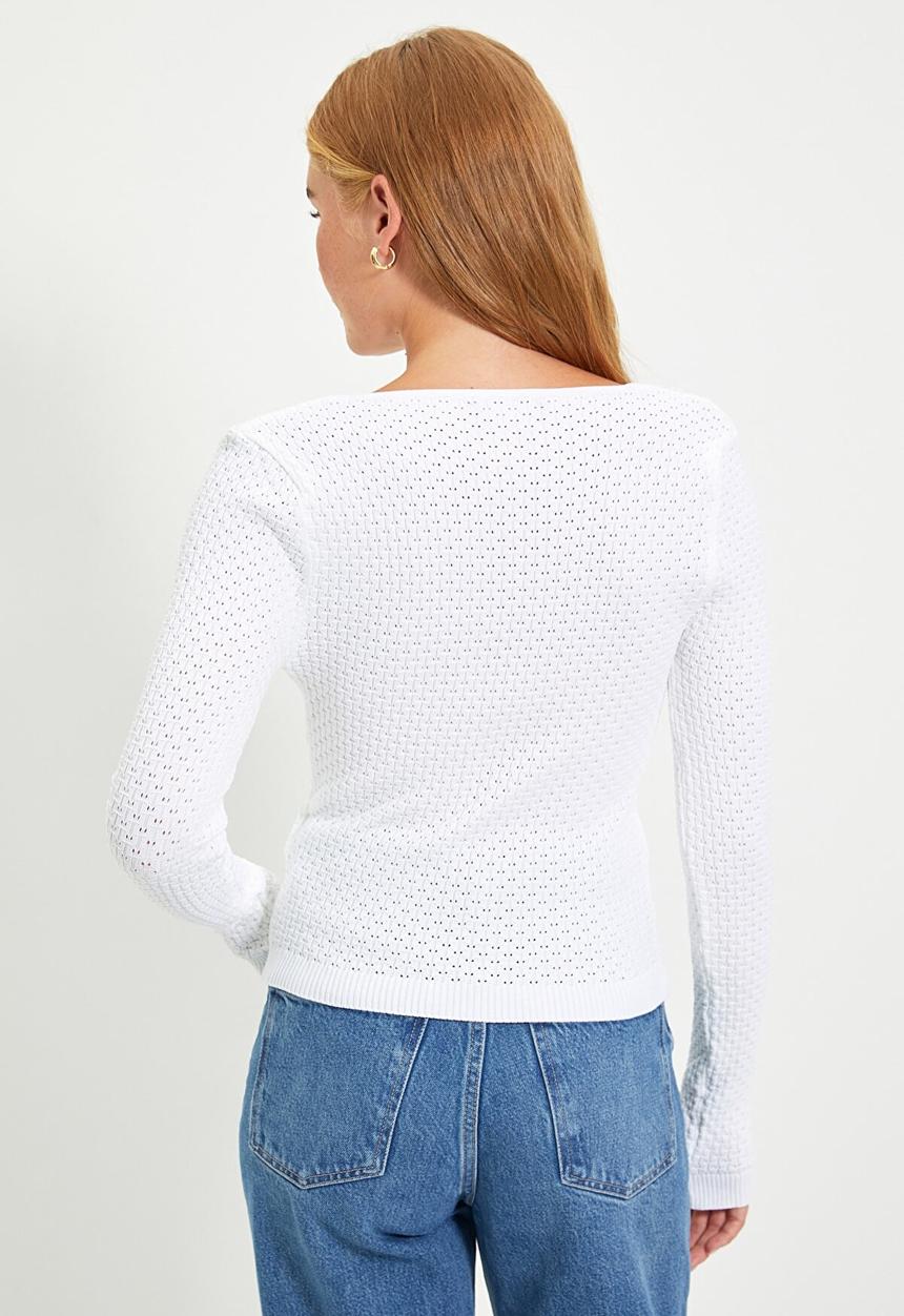 Trendyol - Square collar knit sweater - ecru