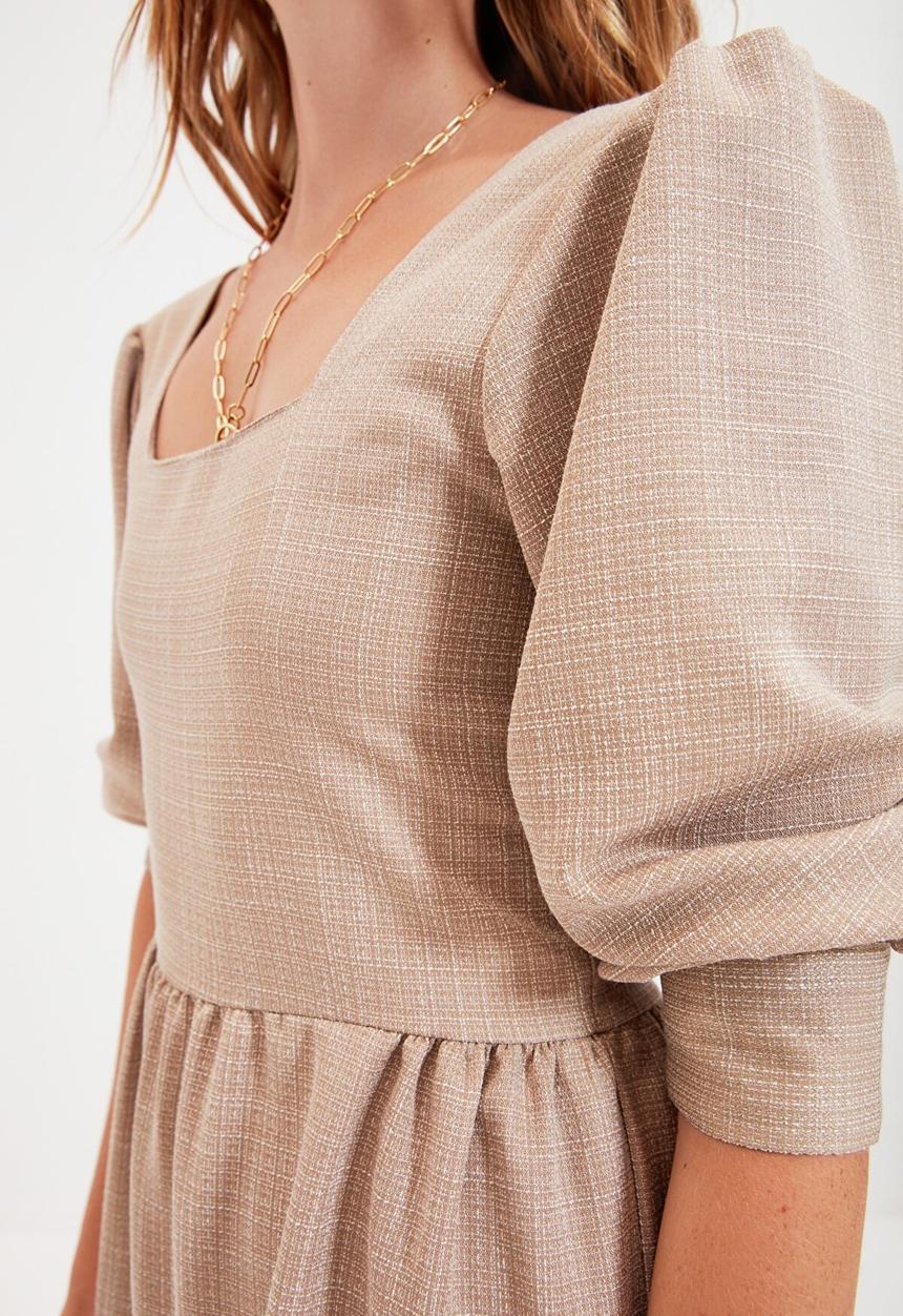 Trendyol - Square collar dress - camel