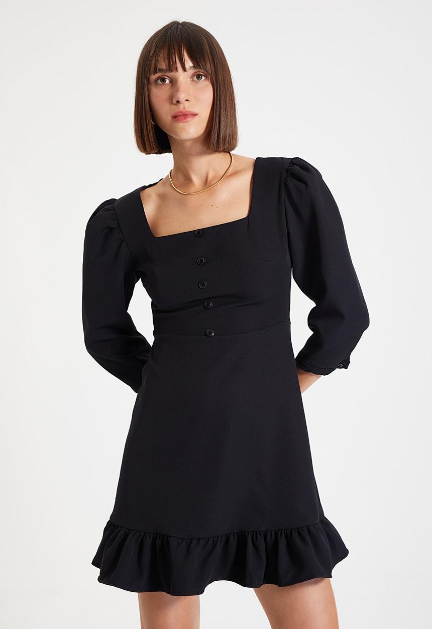 Trendyol - Square collar buttoned dress - black