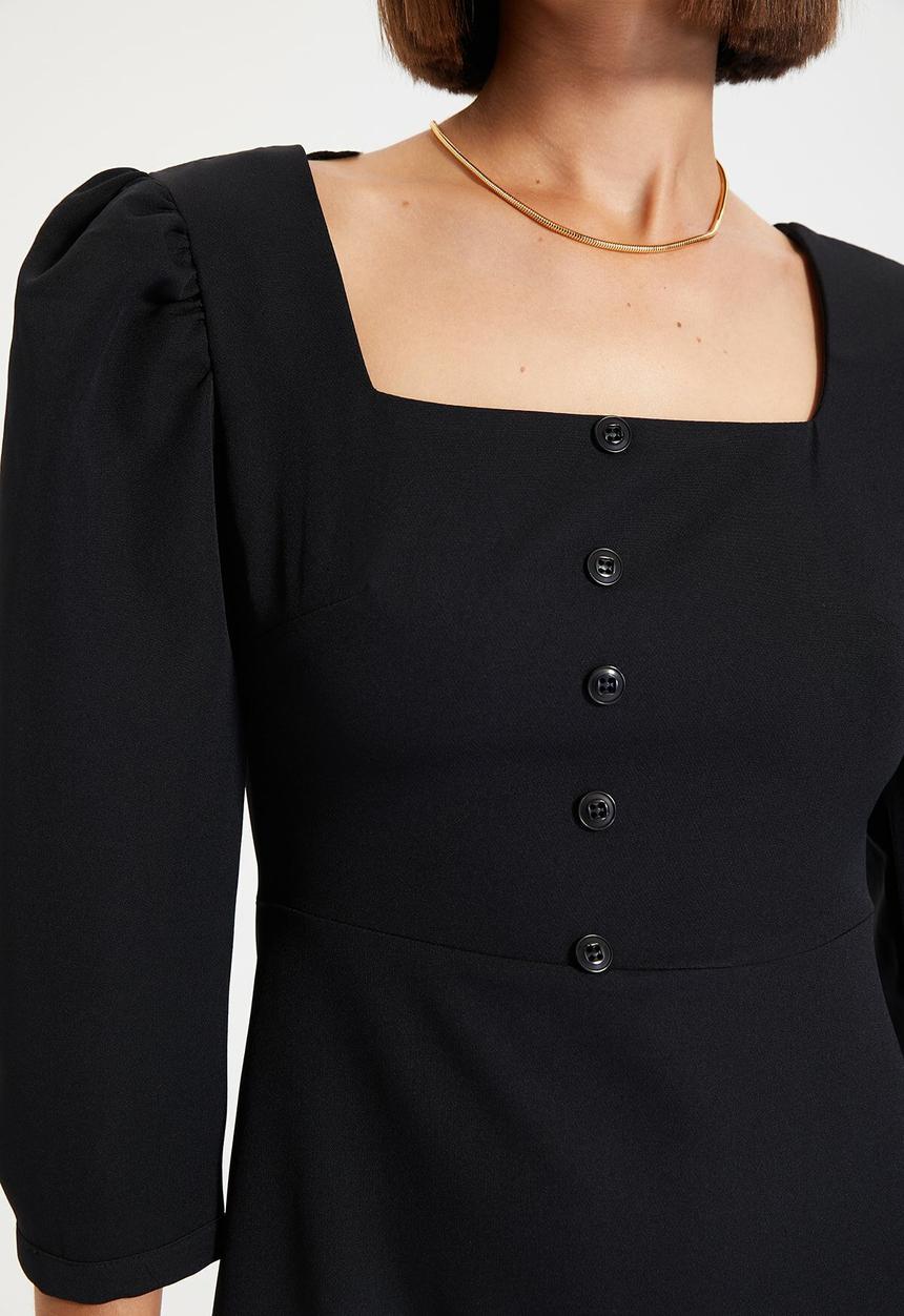 Trendyol - Square collar buttoned dress - black