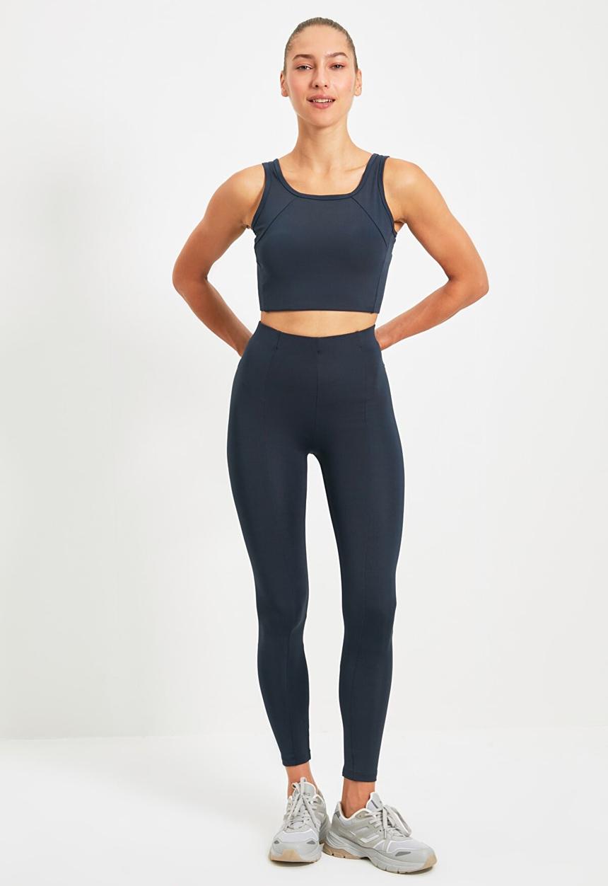 Trendyol - Ribbed sport leggings - dark navy