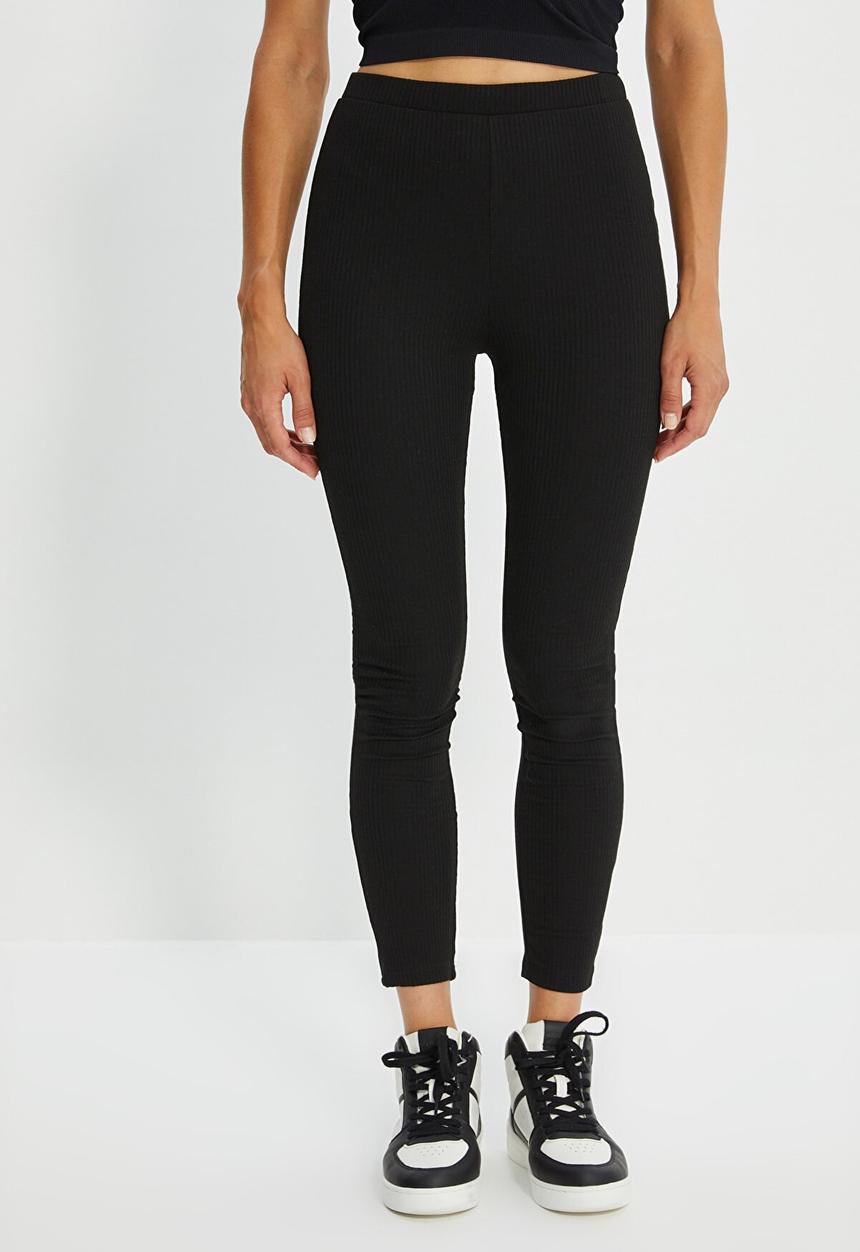 Trendyol - Ribbed leggings - black