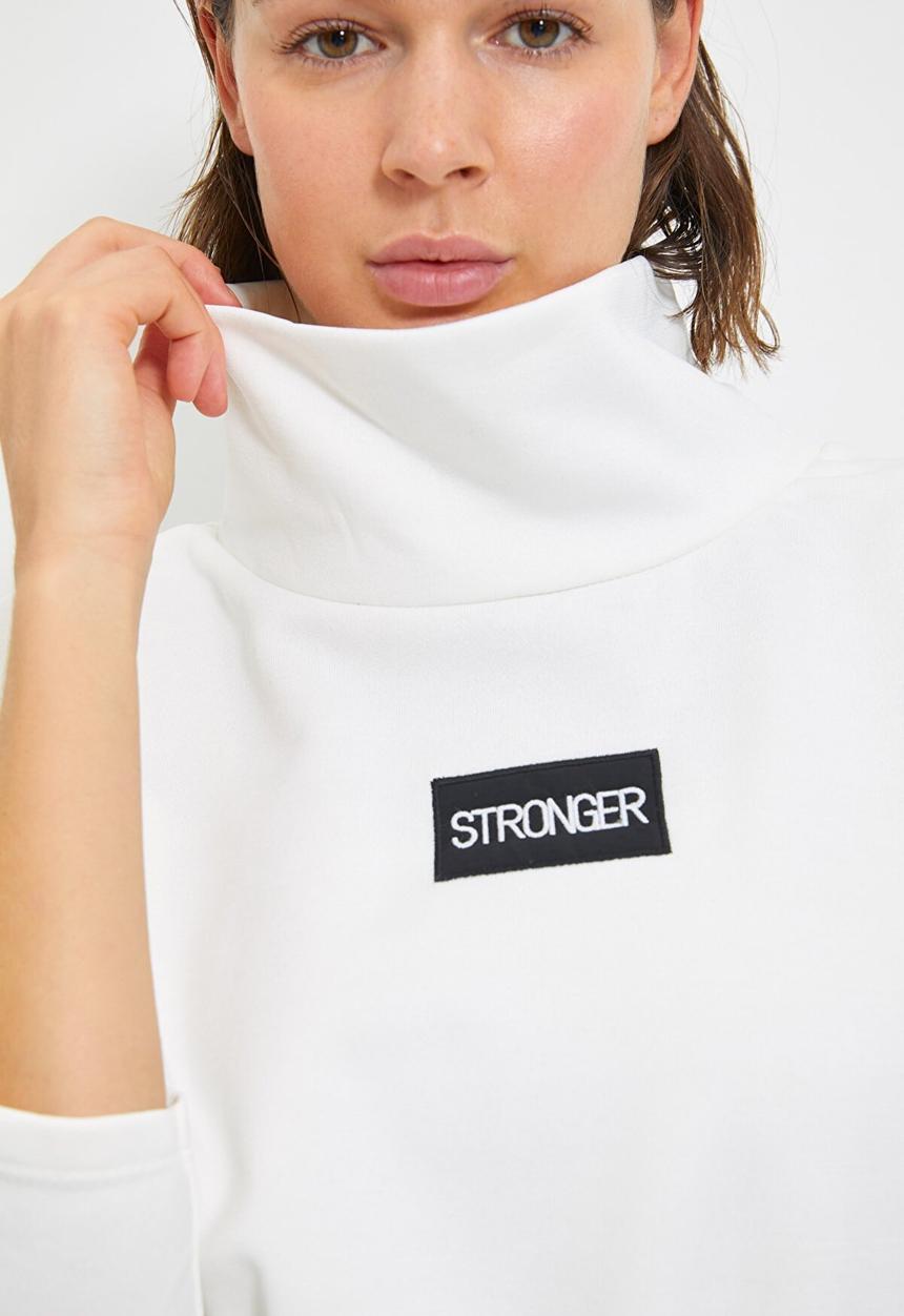 Trendyol - Printed waist pleated oversized knit sweatshirt - ecru
