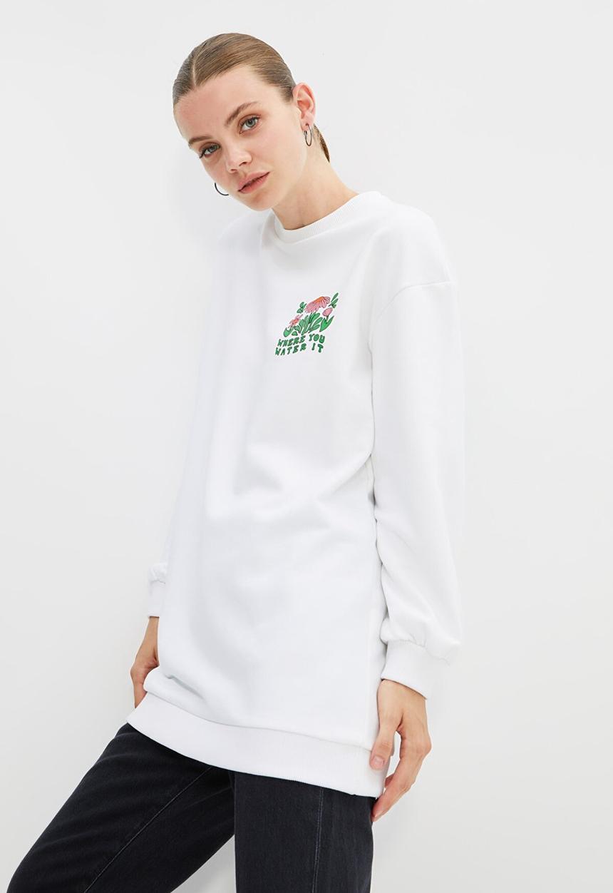 Trendyol - Printed knitted sweatshirt - white