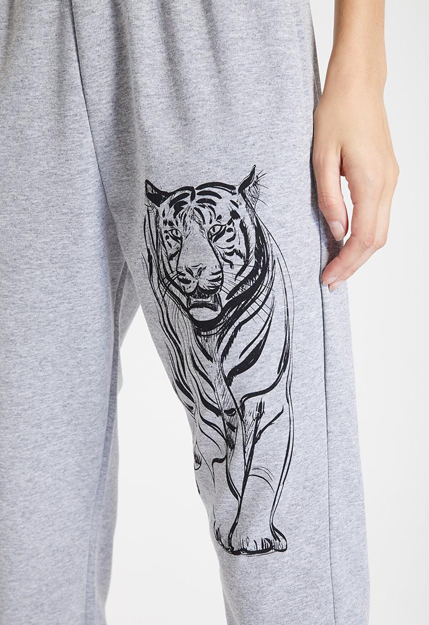 Trendyol - Printed  slim sweatpants - grey
