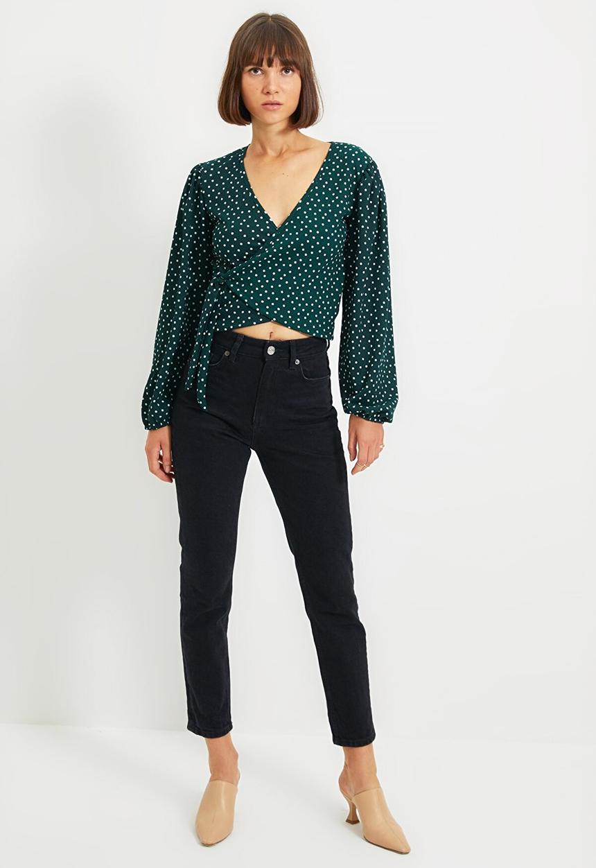 Trendyol - Polka dot double breasted blouse - green