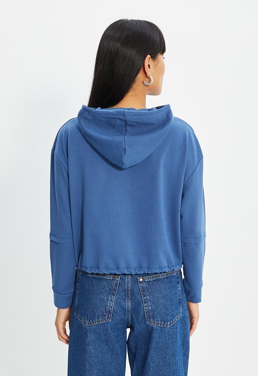 Trendyol - Pocket basic hooded slim sweatshirt - navy