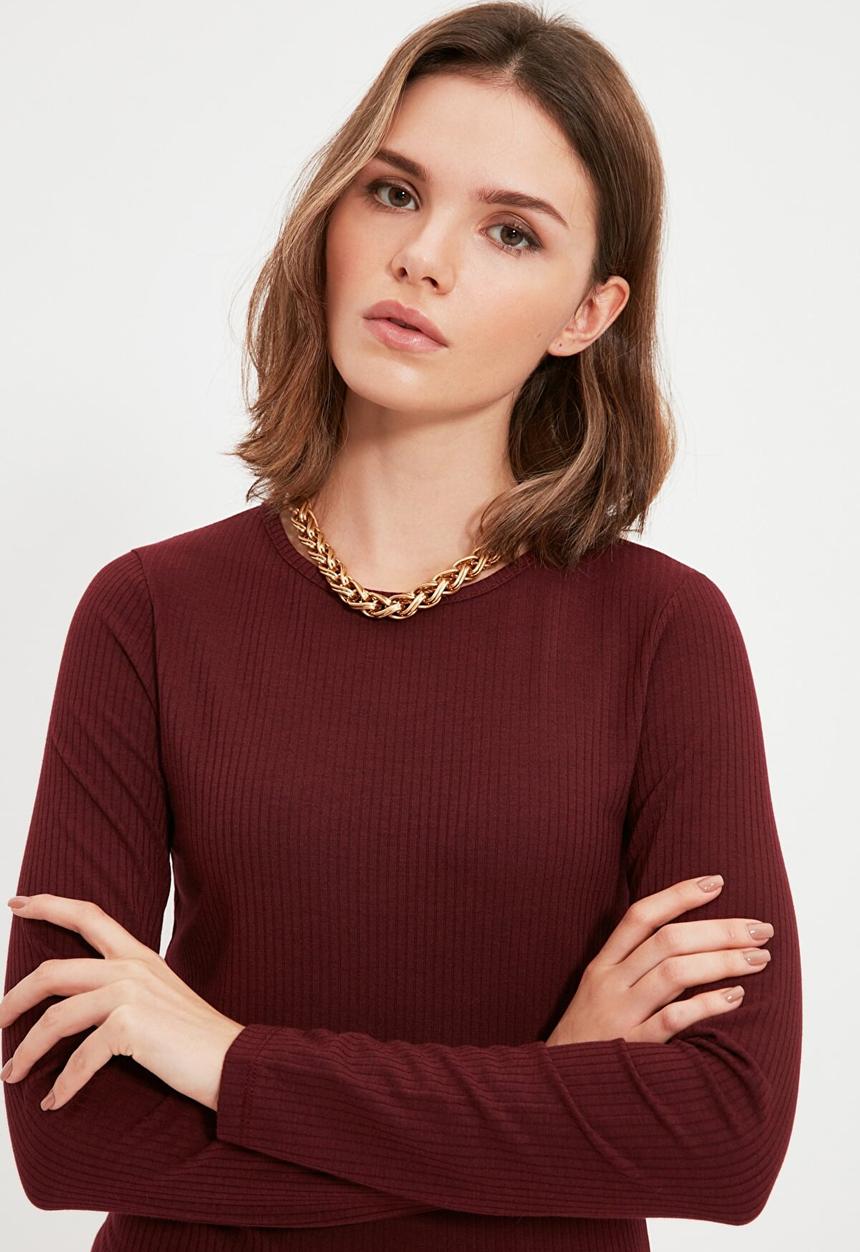 Trendyol - Petite ribbed bodycon mini dress - burgundy