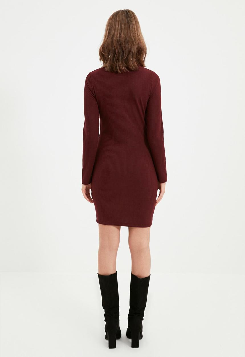 Trendyol - Petite ribbed bodycon mini dress - burgundy