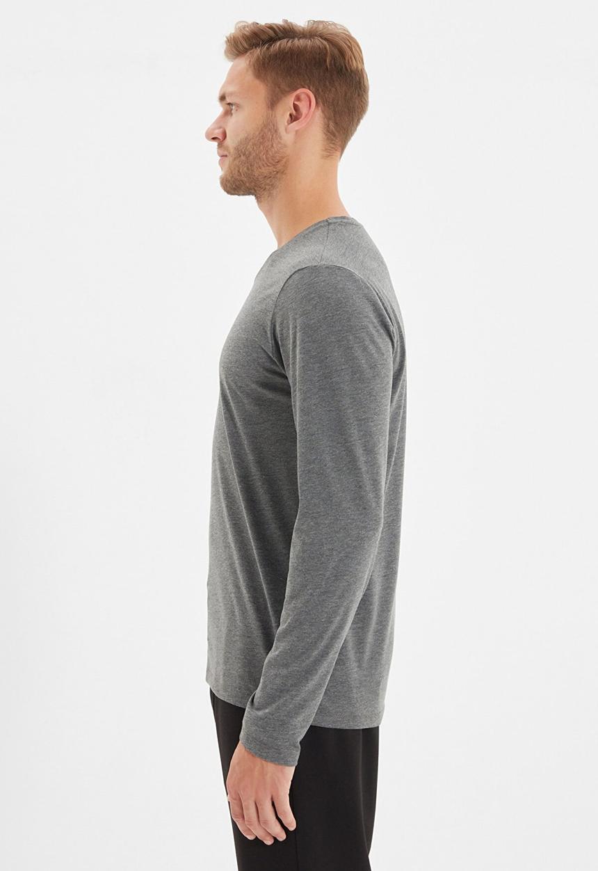 Trendyol - High V-neck long sleeve tee - anthracite
