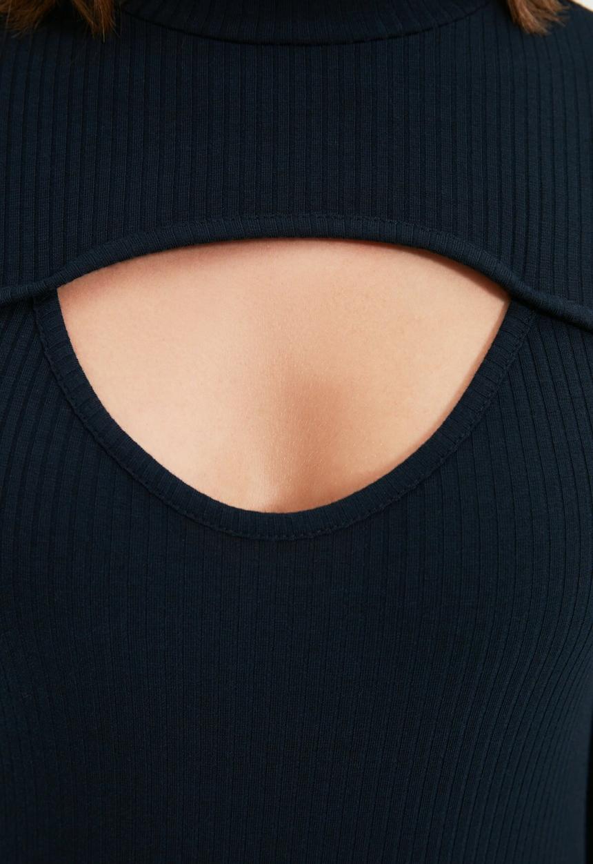 Trendyol - Petite corduroy bust detail knitted dress - navy
