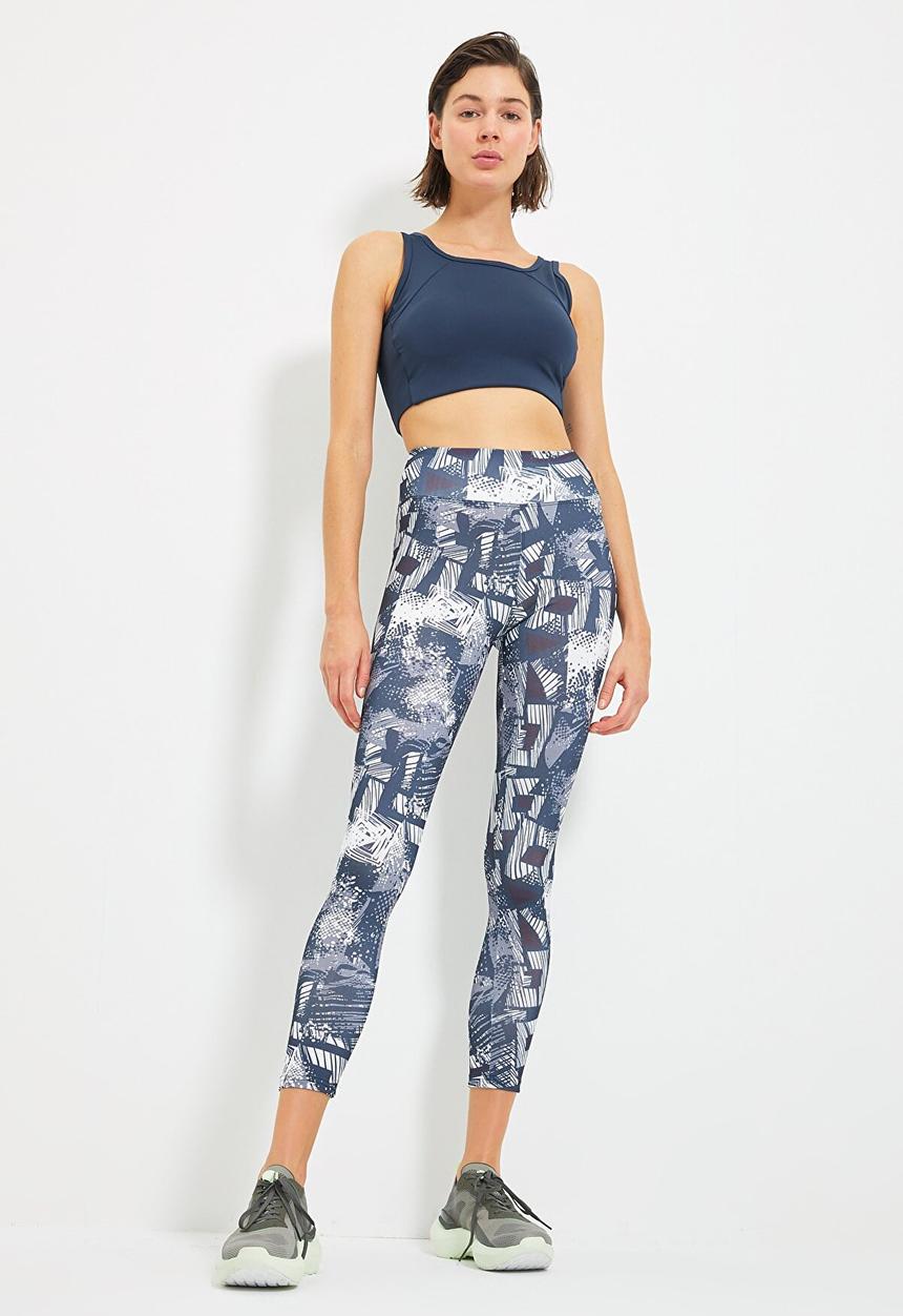 Trendyol - Patterned sports leggings - blue & grey