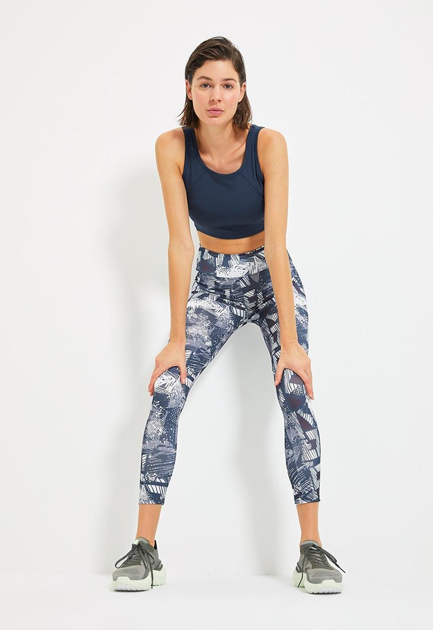 Trendyol - Patterned sports leggings - blue & grey