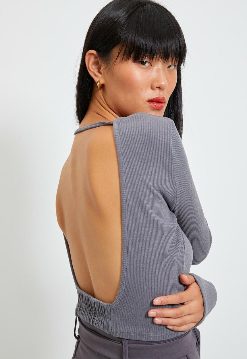 Trendyol - Low back ribbed crop top - anthracite