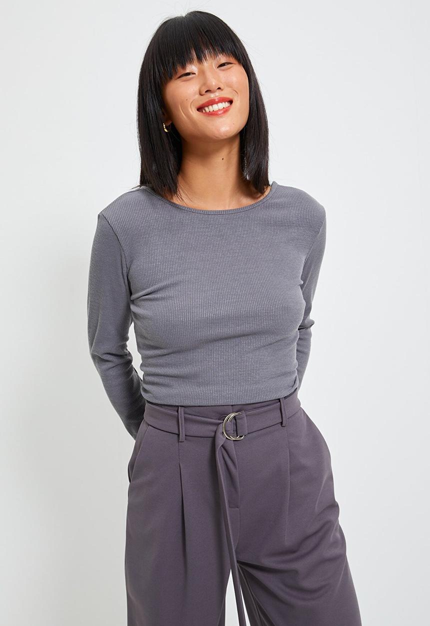 Trendyol - Low back ribbed crop top - anthracite