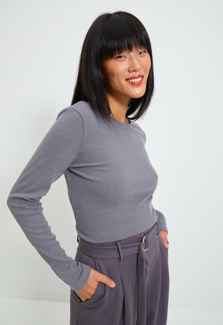 Trendyol - Low back ribbed crop top - anthracite