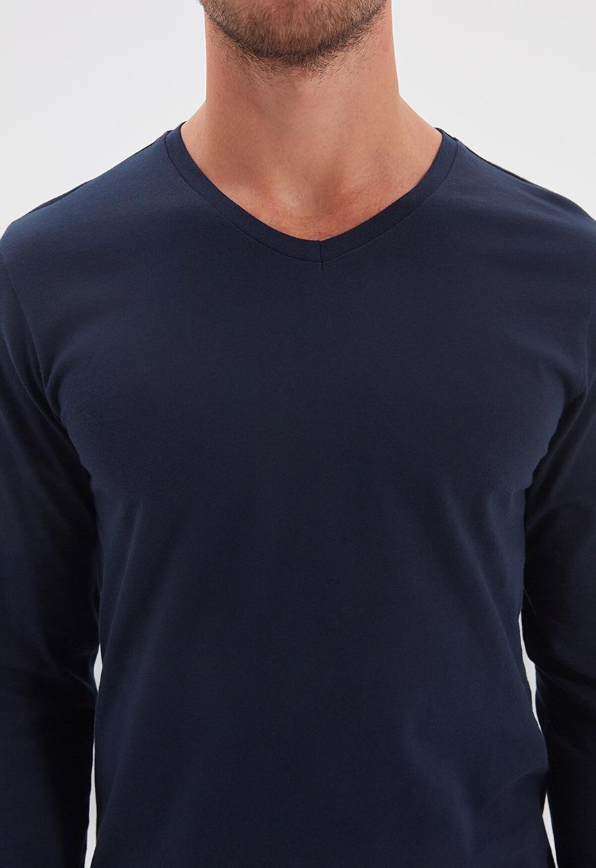 Trendyol - High v neck long sleeve tee - navy