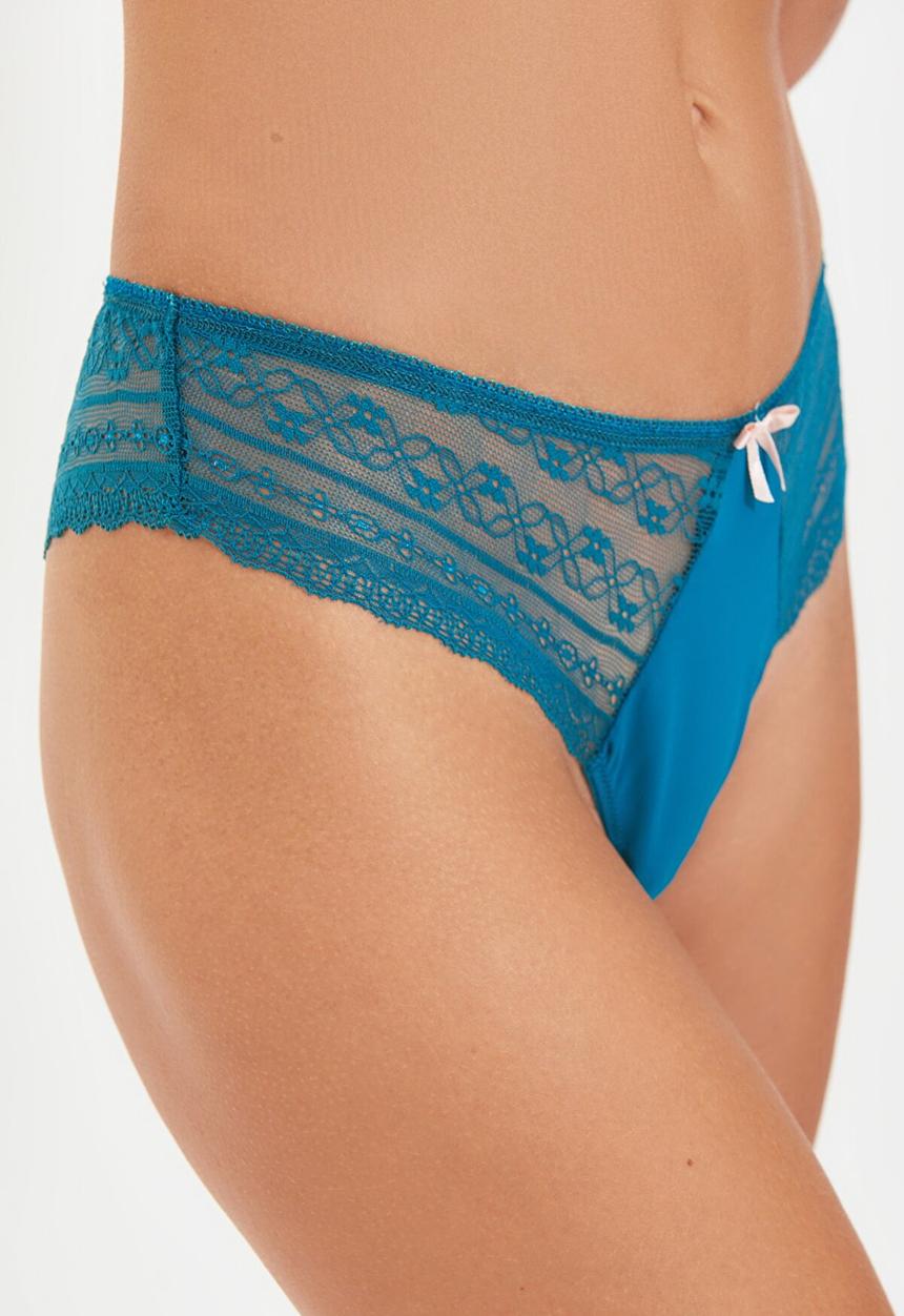 Trendyol - Lace push up covered bra & panty set - blue
