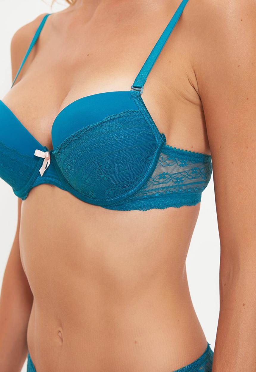 Trendyol - Lace push up covered bra & panty set - blue