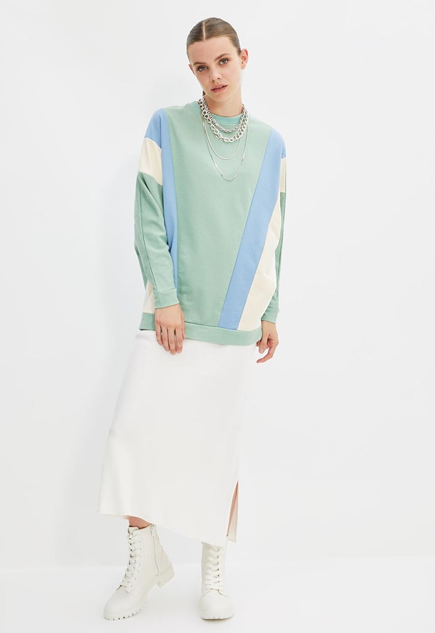 Trendyol - Knitted paneled sweatshirt - mint