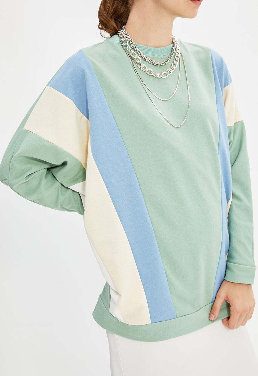Trendyol - Knitted paneled sweatshirt - mint