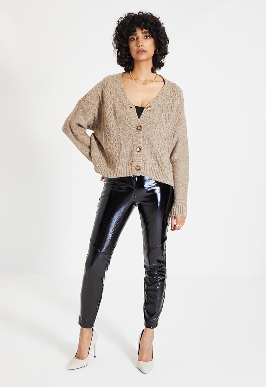 Trendyol - Knitted detailed crop cardigan - camel