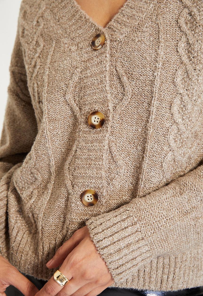 Trendyol - Knitted detailed crop cardigan - camel