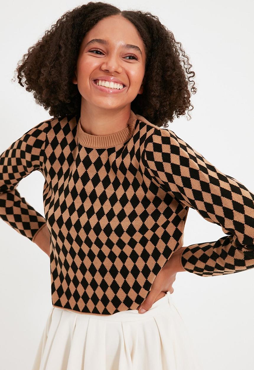 Trendyol - Jacquard knit sweater - camel & black