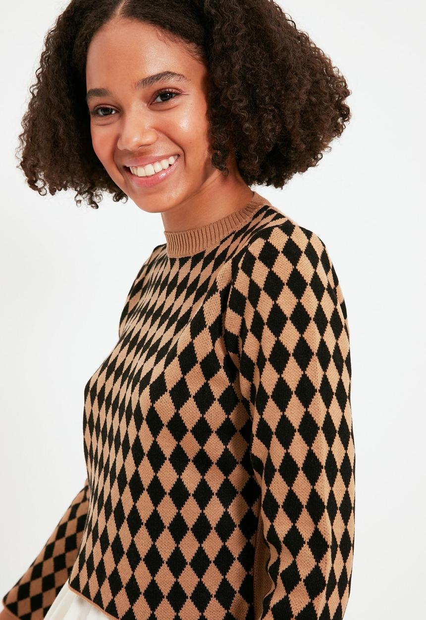 Trendyol - Jacquard knit sweater - camel & black
