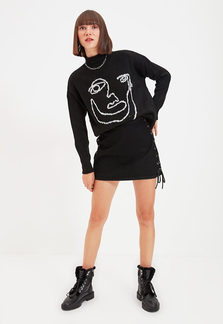 Trendyol - Jacquard knit sweater - black