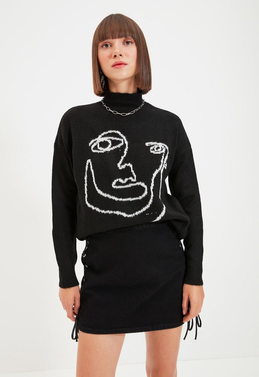 Trendyol - Jacquard knit sweater - black