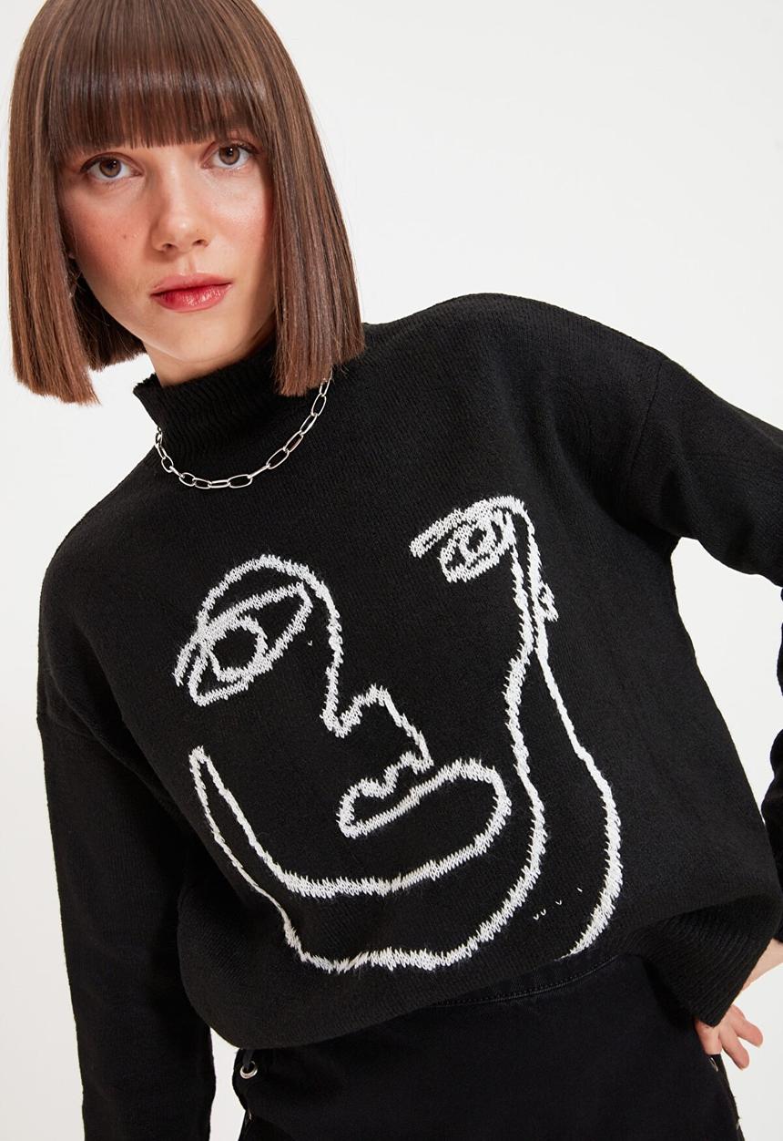 Trendyol - Jacquard knit sweater - black