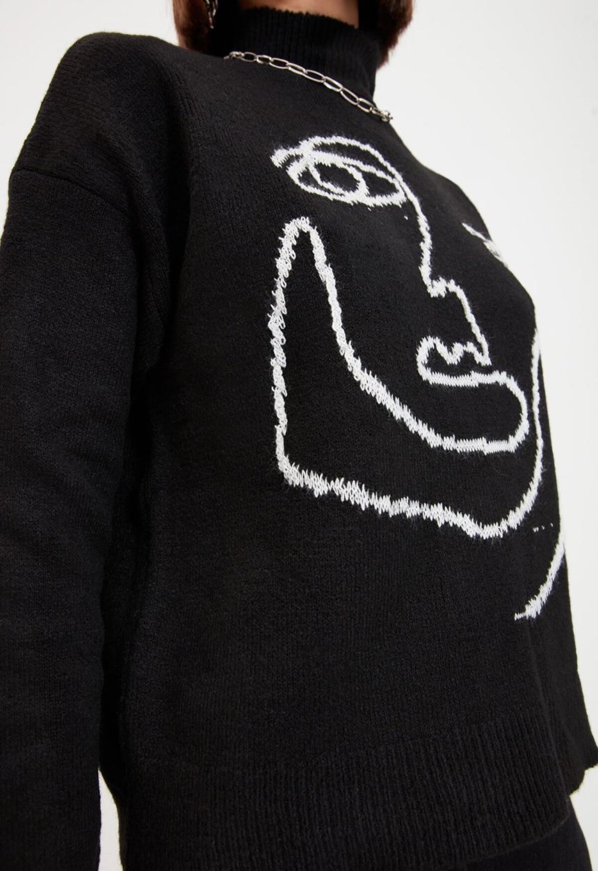 Trendyol - Jacquard knit sweater - black