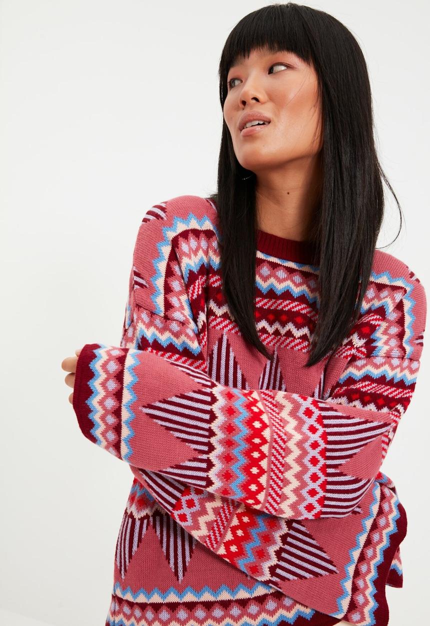 Trendyol - Jacquard knit sweater  - pink